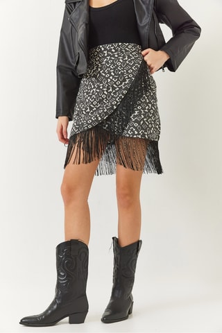 Jupe portefeuille taille haute - Anthracite et blanc