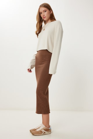 Jupe fourreau taille haute - Marron