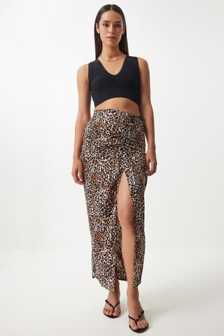 Jupe drapée taille haute - Noir et beige