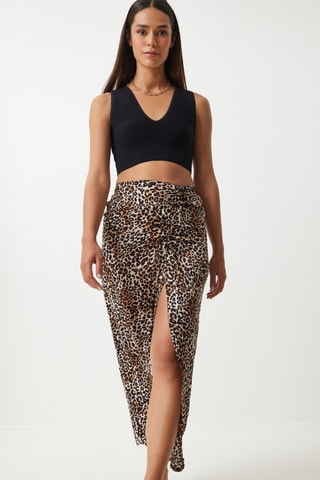 Jupe drapée taille haute - Noir et beige