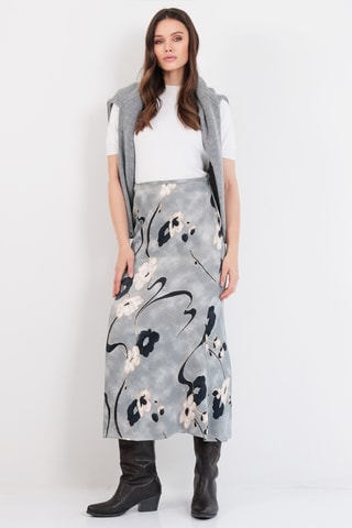 Jupe midi taille haute - Gris et bleu nuit