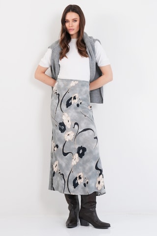 Jupe midi taille haute - Gris et bleu nuit