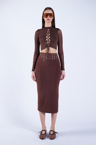 Jupe fourreaux taille haute - Marron