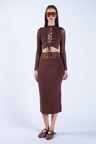 Jupe fourreaux taille haute - Marron