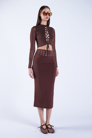 Jupe fourreaux taille haute - Marron