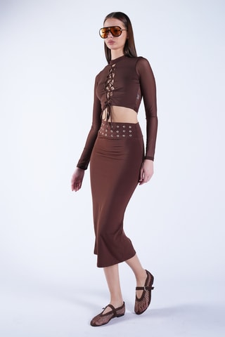 Jupe fourreaux taille haute - Marron