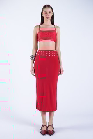 Jupe fourreaux taille haute - Rouge