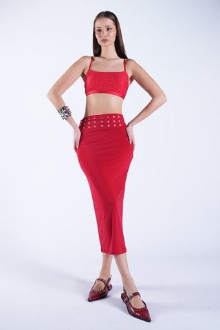 Jupe fourreaux taille haute - Rouge