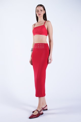Jupe fourreaux taille haute - Rouge