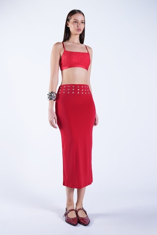 Jupe fourreaux taille haute - Rouge