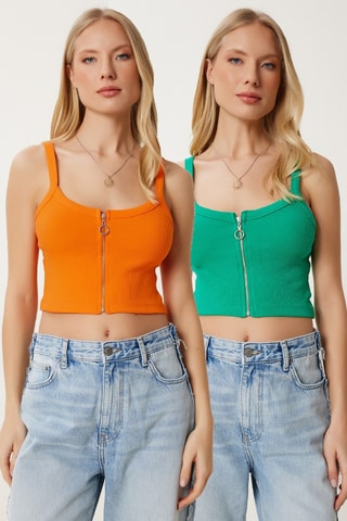 2 crop tops - Orange et vert