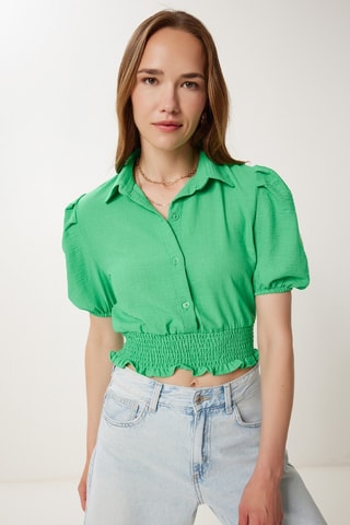 Crop top en lin - Vert