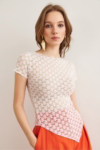 Top en dentelle - Blanc