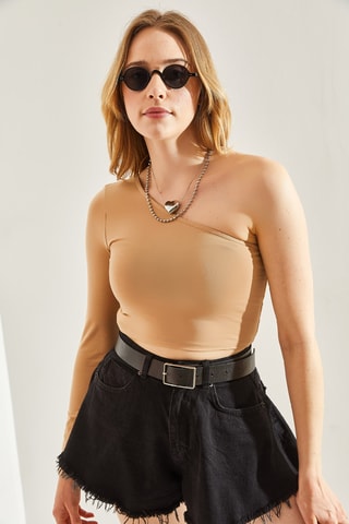 Crop top asymétrique - Beige