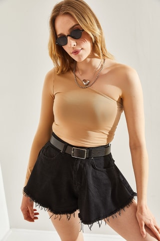 Crop top asymétrique - Beige