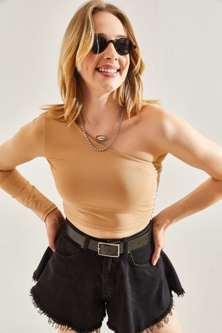 Crop top asymétrique - Beige