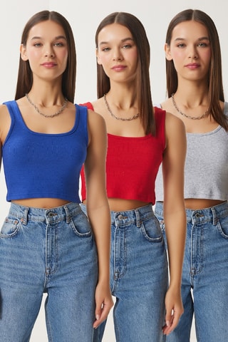 3 crop tops - Rouge et gris