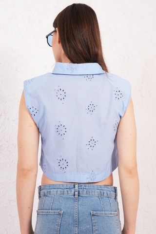 Top en broderie anglaise - Bleu clair
