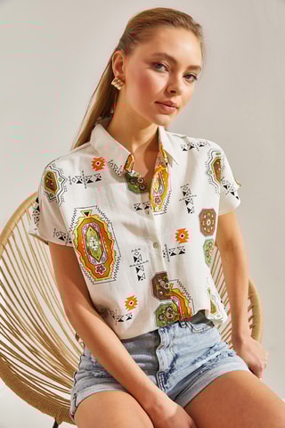 Chemisier en lin - Orange