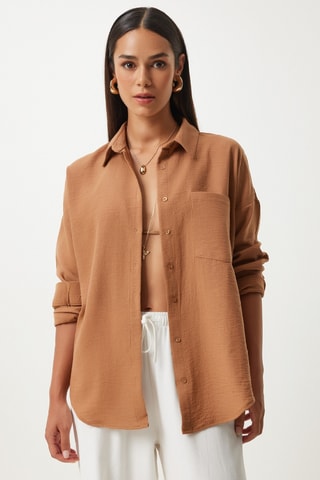 Chemisier oversize en lin - Camel