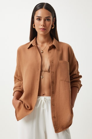 Chemisier oversize en lin - Camel