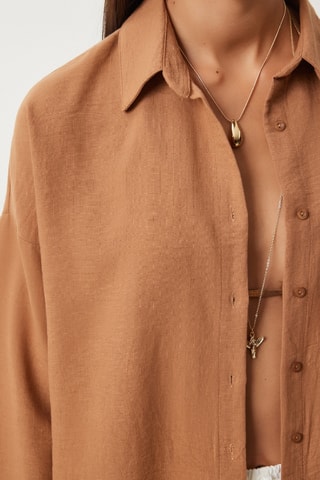 Chemisier oversize en lin - Camel