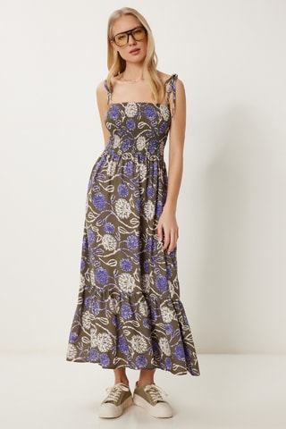 Robe longue - Kaki et blanc