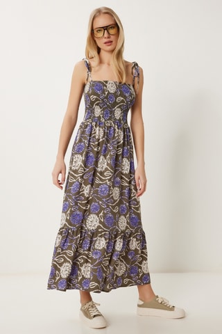 Robe longue - Kaki et blanc