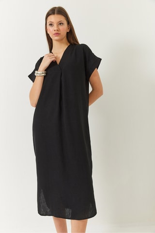 Robe midi en lin - Noir