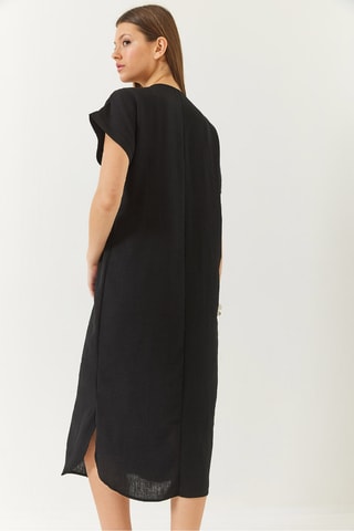 Robe midi en lin - Noir