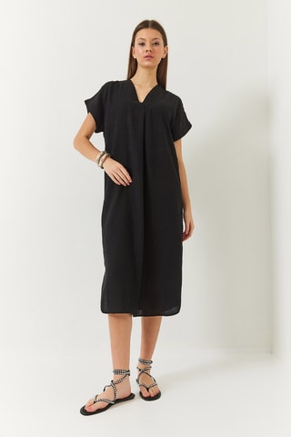 Robe midi en lin - Noir