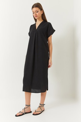 Robe midi en lin - Noir