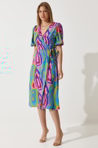 Robe portefeuille - Rose et vert