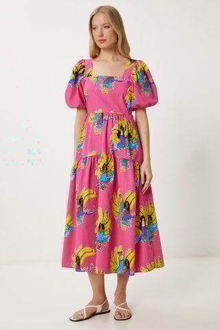 Robe midi - Rose et jaune