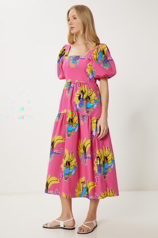 Robe midi - Rose et jaune