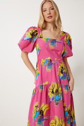 Robe midi - Rose et jaune
