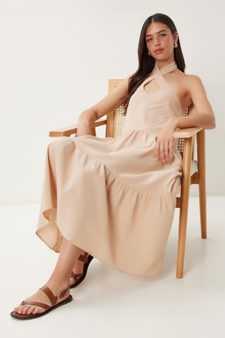 Robe midi en lin - Beige