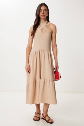 Robe midi en lin - Beige