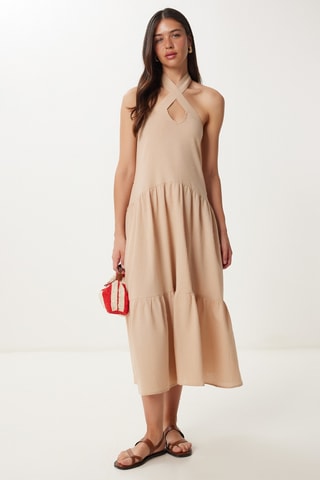 Robe midi en lin - Beige