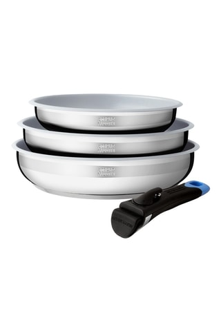 3 Roestvrijstalen Koekenpannen en 1 Afneembare Steel - 20 / 24 / 26 cm