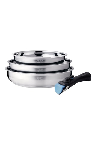 3 Roestvrijstalen Koekenpannen met Afneembaar Handvat - 
20, 24 en 26 cm