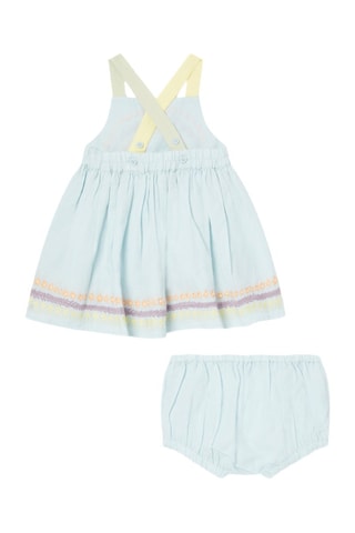 Vestido-jardineiras e bloomer em linho - Azul-claro