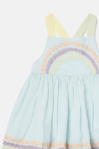 Vestido-jardineiras e bloomer em linho - Azul-claro