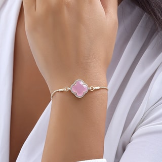 Armband - Messing Doublé Goud & Steentje - Roze
