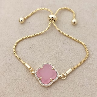 Armband - Messing Doublé Goud & Steentje - Roze