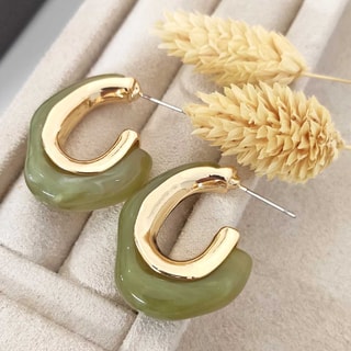 Oorbellen Jelly - Messing Doublé Goud - Groen