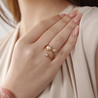 Verstelbare Ring - Messing Doublé Goud & Parel