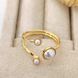 Verstelbare Ring - Messing Doublé Goud & Parel