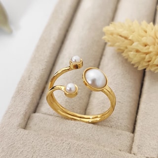 Verstelbare Ring - Messing Doublé Goud & Parel