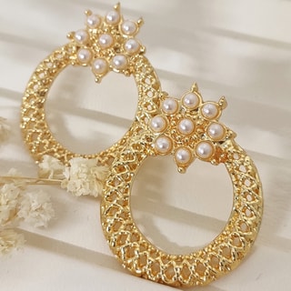 Creolen - Messing Doublé Goud & Parels 